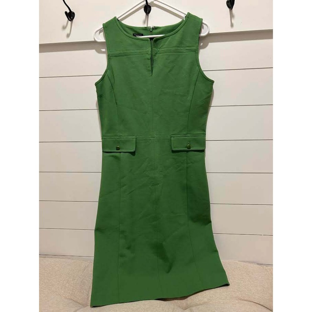 NEW Talbots Womens Green Sleeveless Sheath Dress Notched Neck Ponte Knit Size S